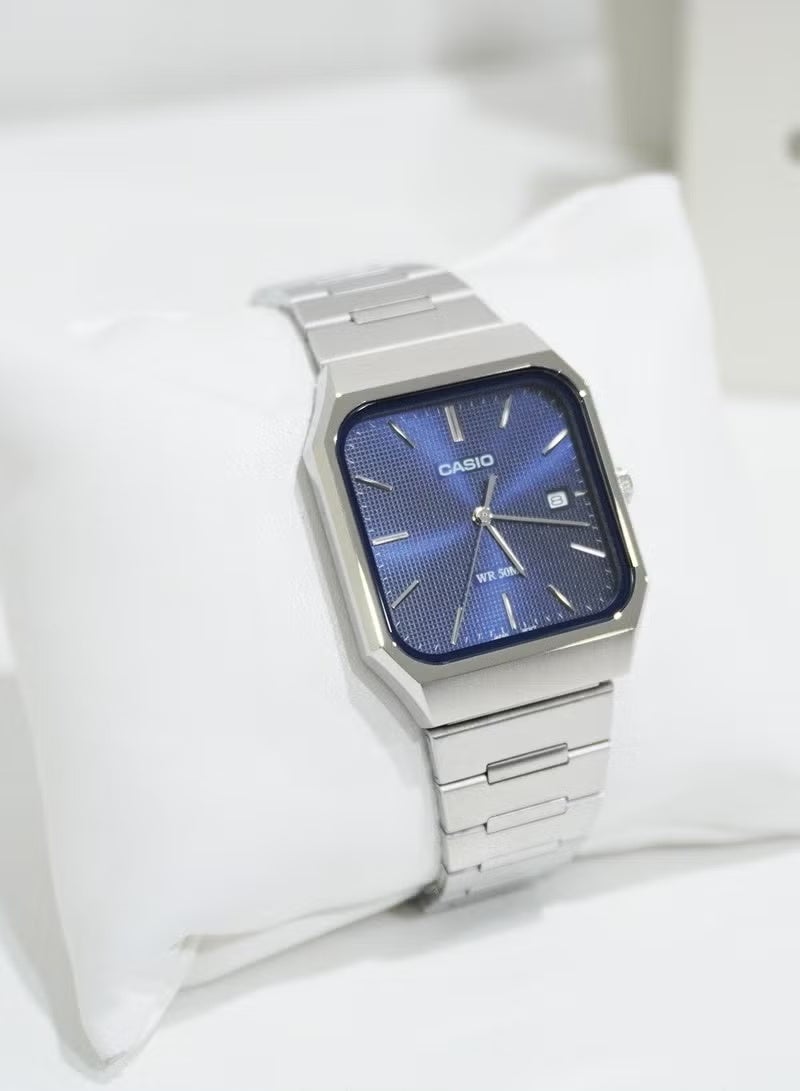 CASIO ساعة يد كلاسيكية ميتال مTP-B185D-2A1 بقرص أزرق من الفولاذ المقاوم للصدأ للرجال - 40 × 32.5 × 7.3 مم - Image 2